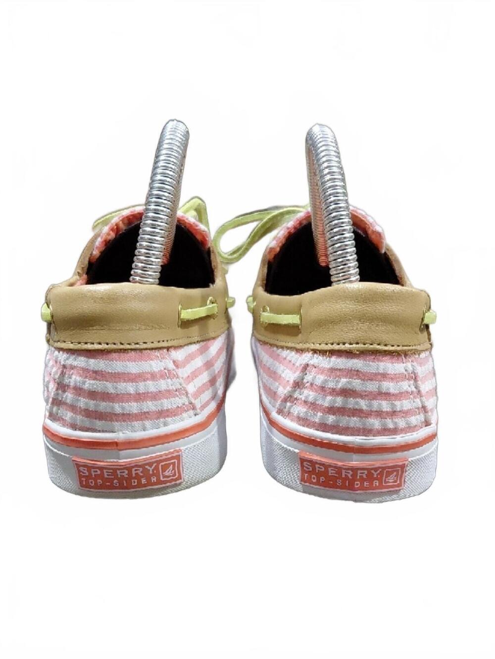 "Sperry" 7M, Pink Striped Boat Shoes with Leather Laces. Look new except soles! - Picture 6 of 9